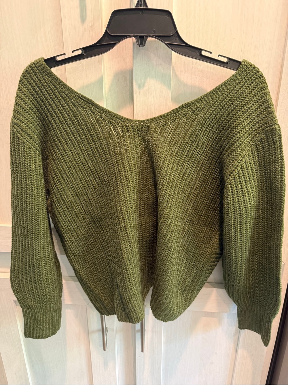 Fashion Nova Olive Green Off-Shoulder Twist Knit Sweater - Picture 3 of 4